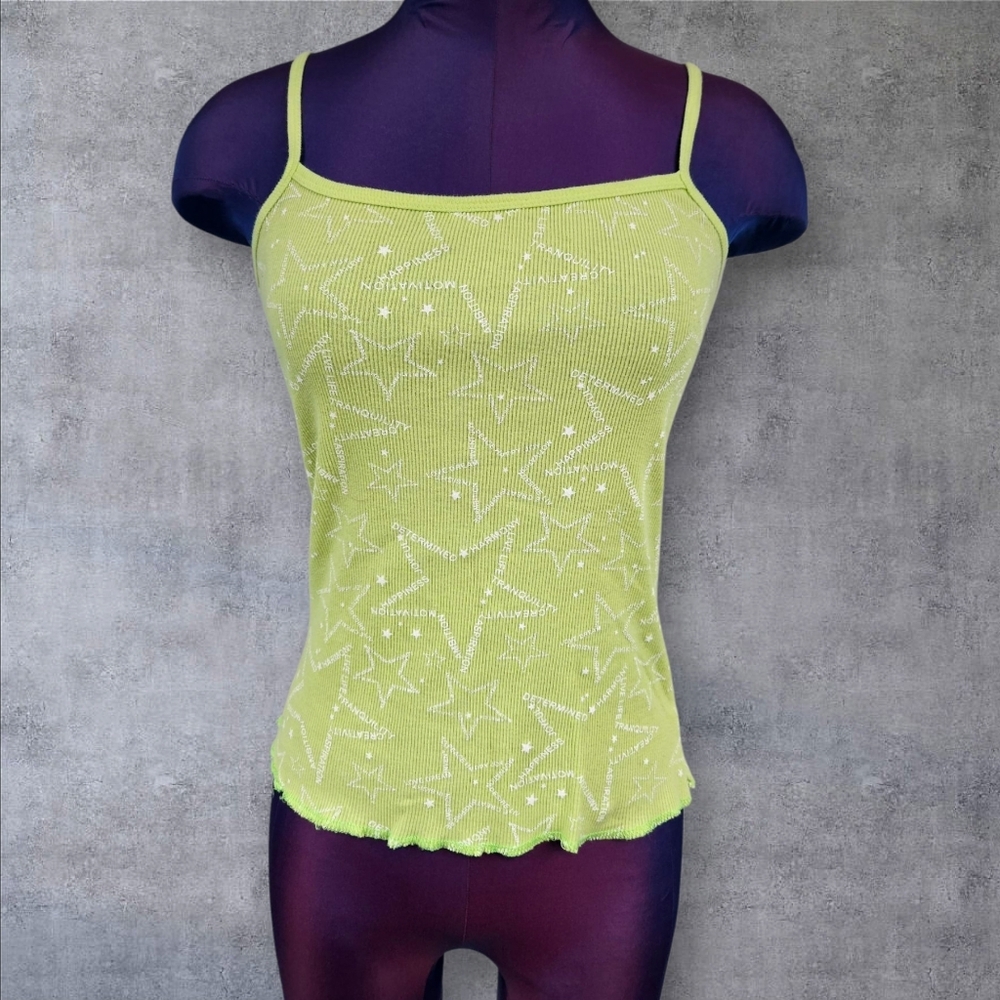 Kirrn Y2K Neon Green Motivational Stars Ribbed Tank Top Size Medium Women's C31